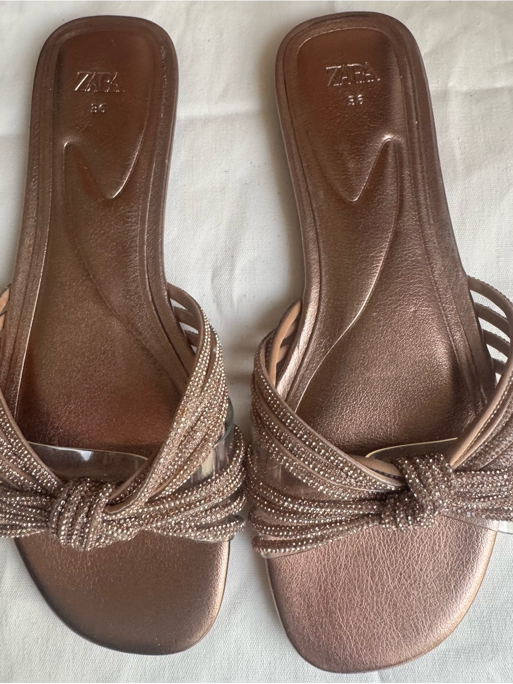 Zara Metallic Brown Knotted Slide Sandals 6
